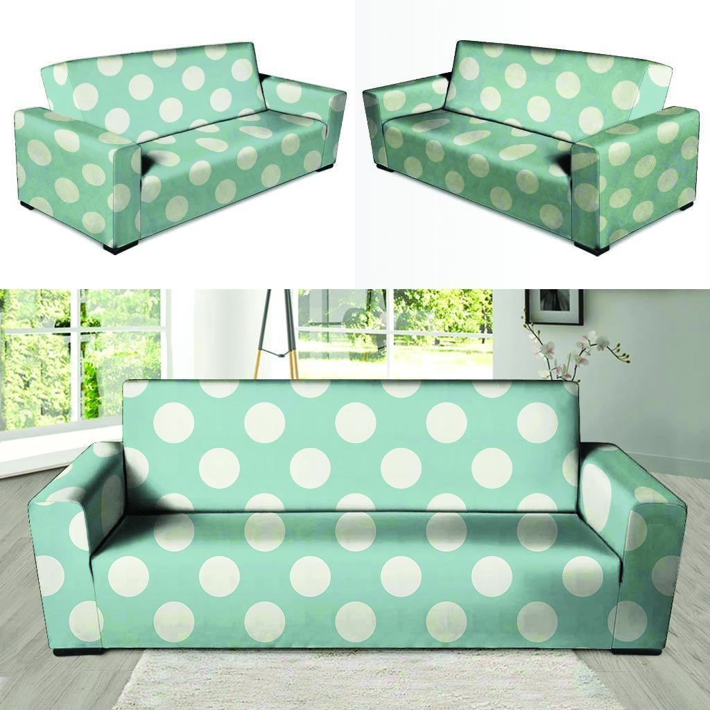 Aqua Polka Dot Sofa Cover-grizzshop