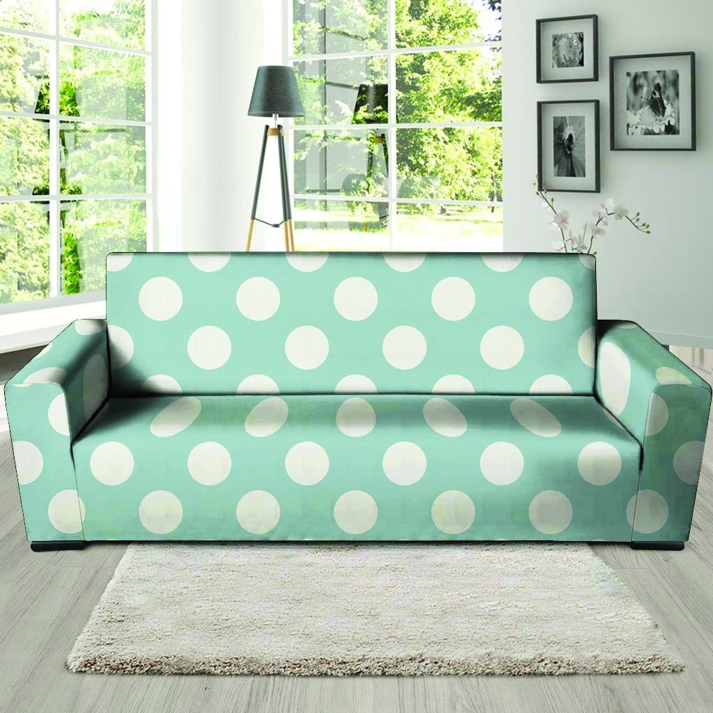 Aqua Polka Dot Sofa Cover-grizzshop