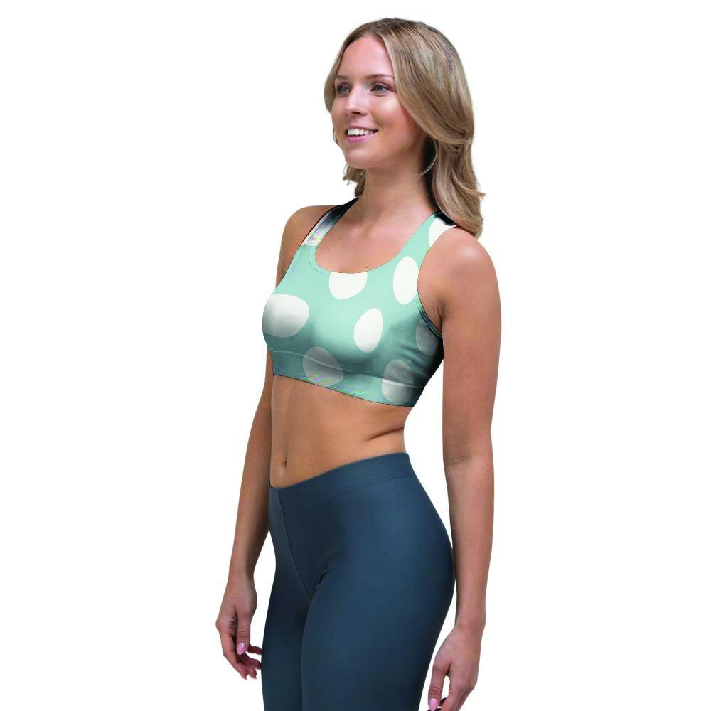 Aqua Polka Dot Sports Bra-grizzshop