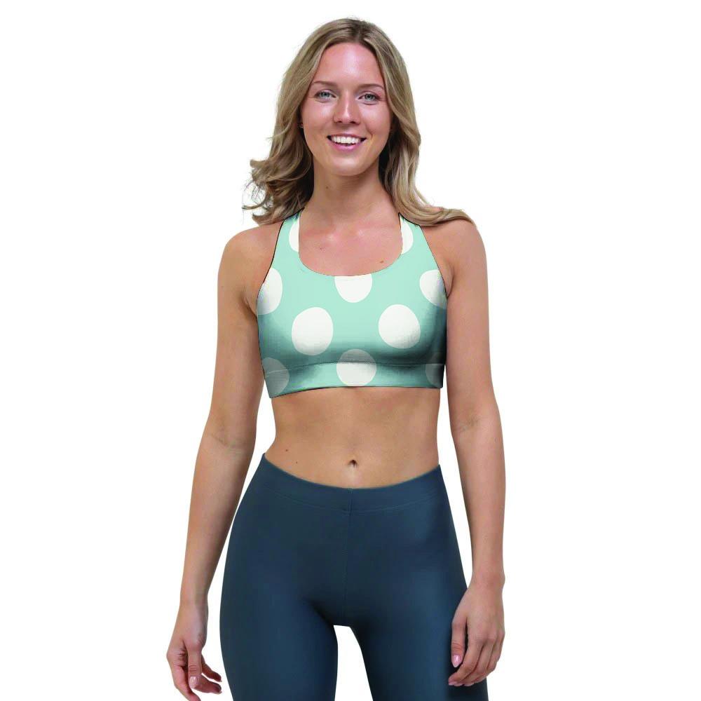 Aqua Polka Dot Sports Bra-grizzshop