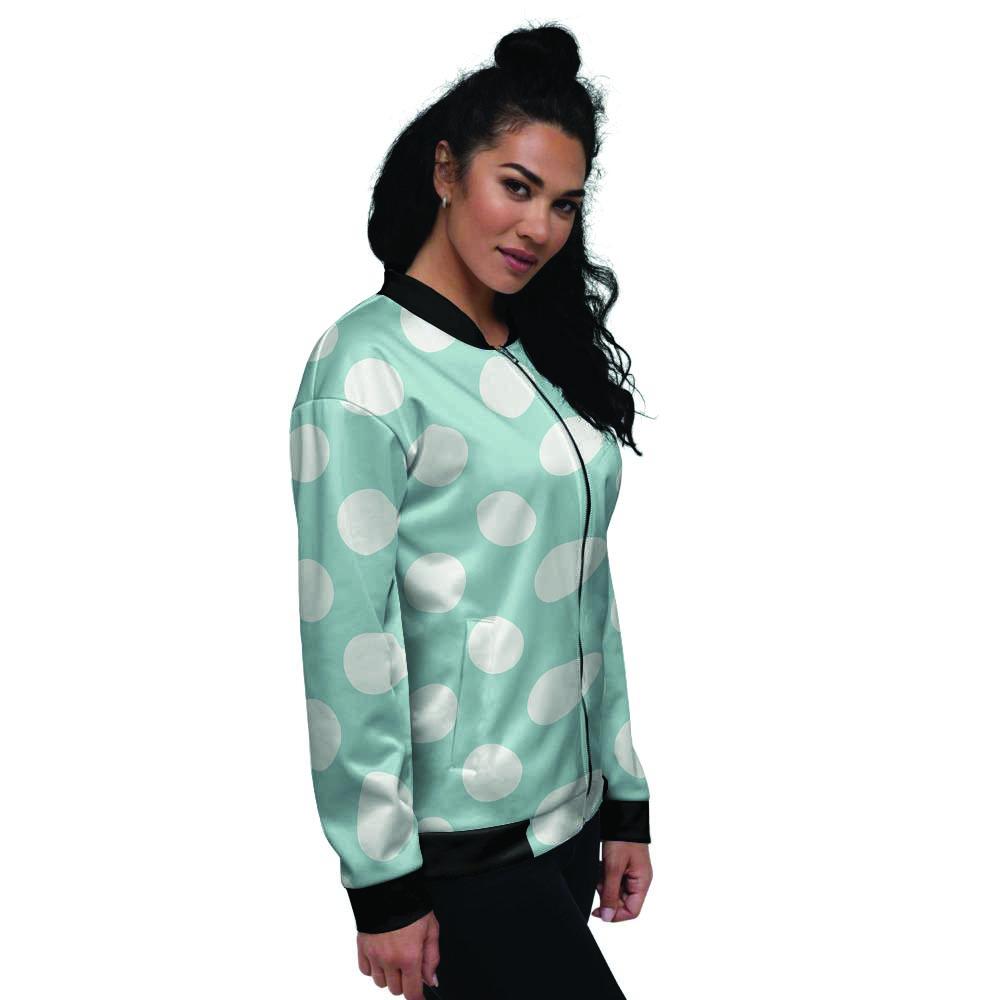 Aqua Polka Dot Women's Bomber Jacket-grizzshop