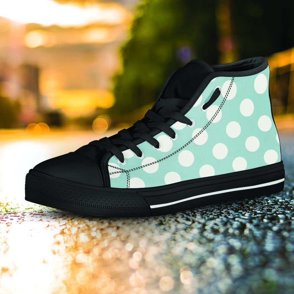 Aqua Polka Dot Women's High Top Shoes-grizzshop
