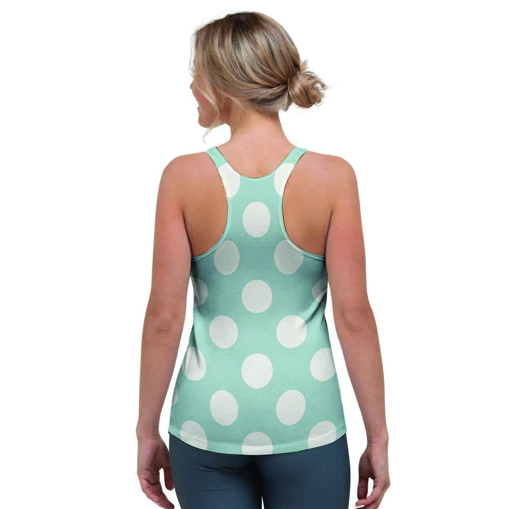 Aqua Polka Dot Women's Racerback Tank Top-grizzshop