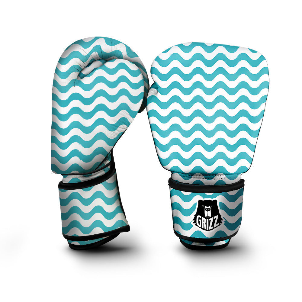 Aqua Wave Striped Print Boxing Gloves-grizzshop
