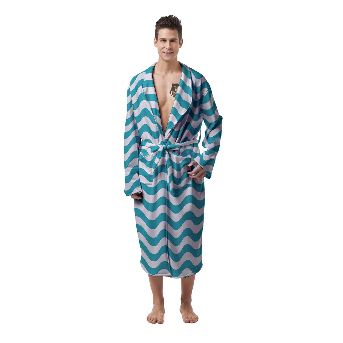 Aqua Wave Striped Print Men's Robe-grizzshop