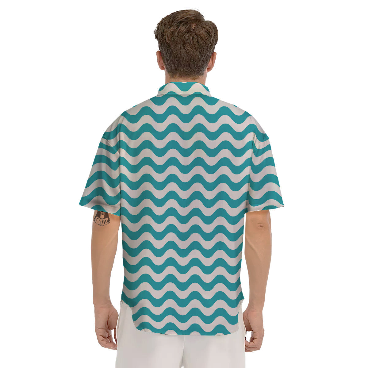 Aqua Wave Striped Print Men's Short Sleeve Shirts-grizzshop