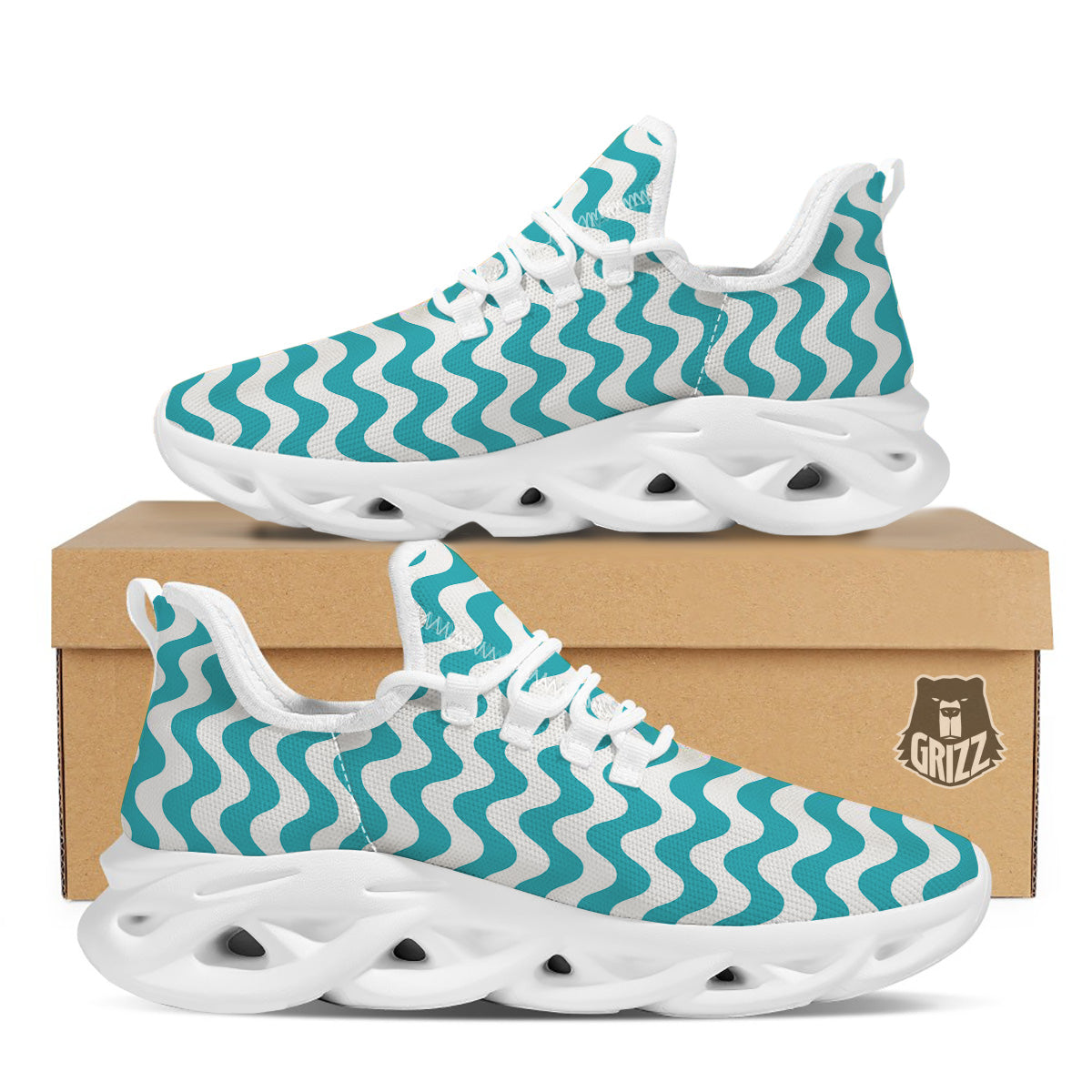 Aqua Wave Striped Print White Running Shoes-grizzshop