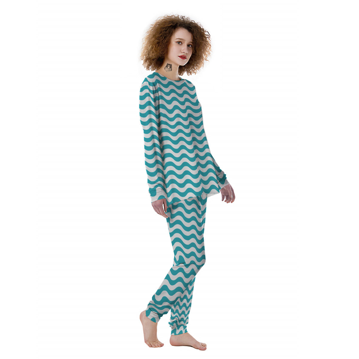 Aqua Wave Striped Print Women's Pajamas-grizzshop