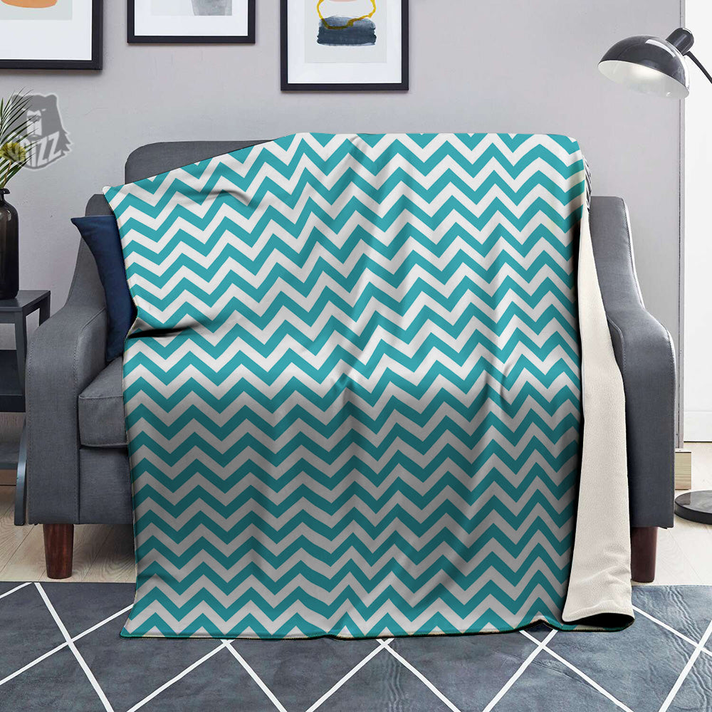 Aqua Zigzag Print Pattern Blanket-grizzshop