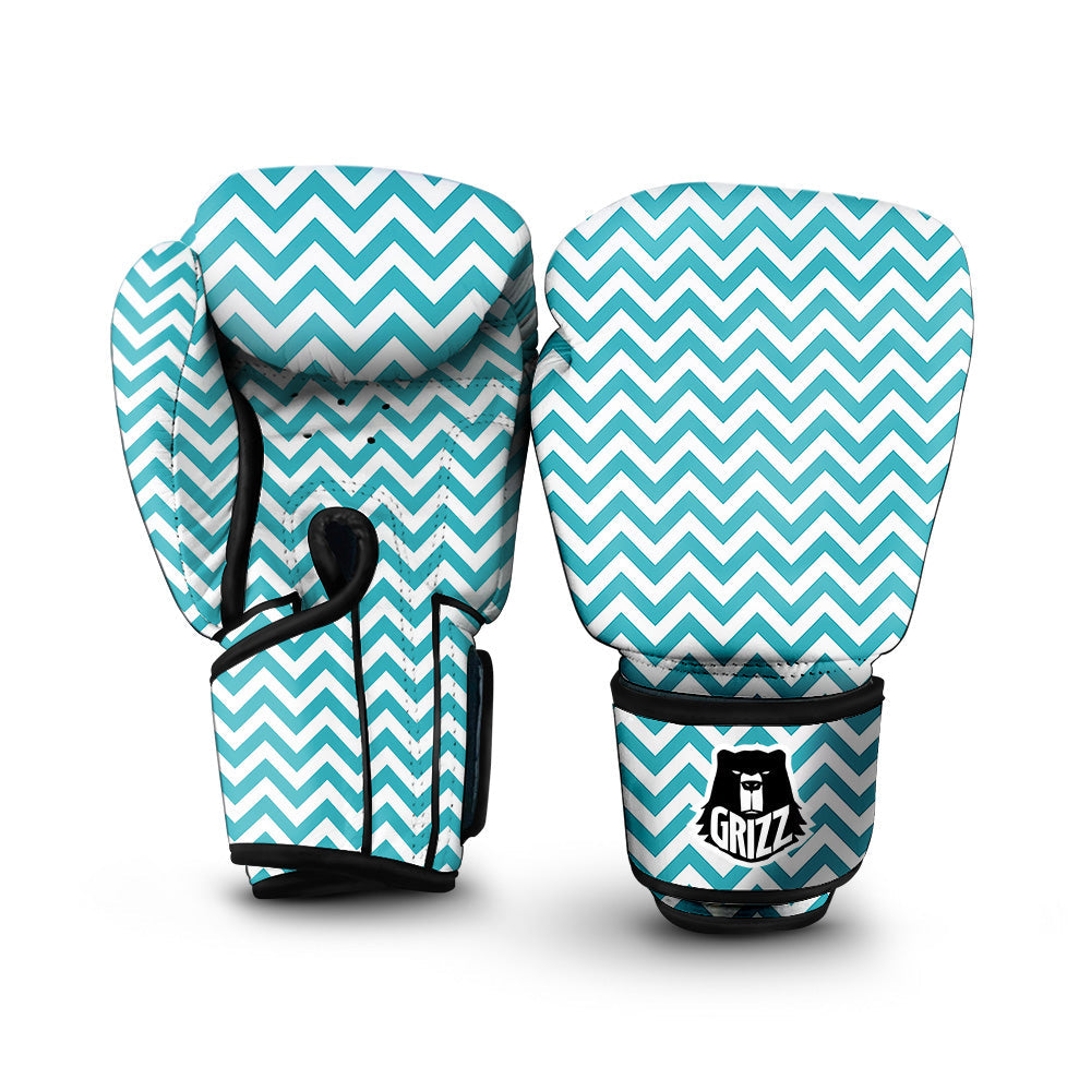 Aqua Zigzag Print Pattern Boxing Gloves-grizzshop