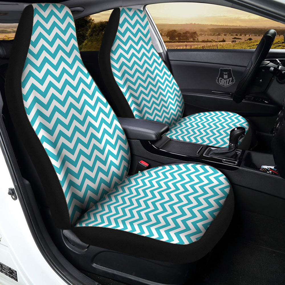 Aqua Zigzag Print Pattern Car Seat Covers-grizzshop