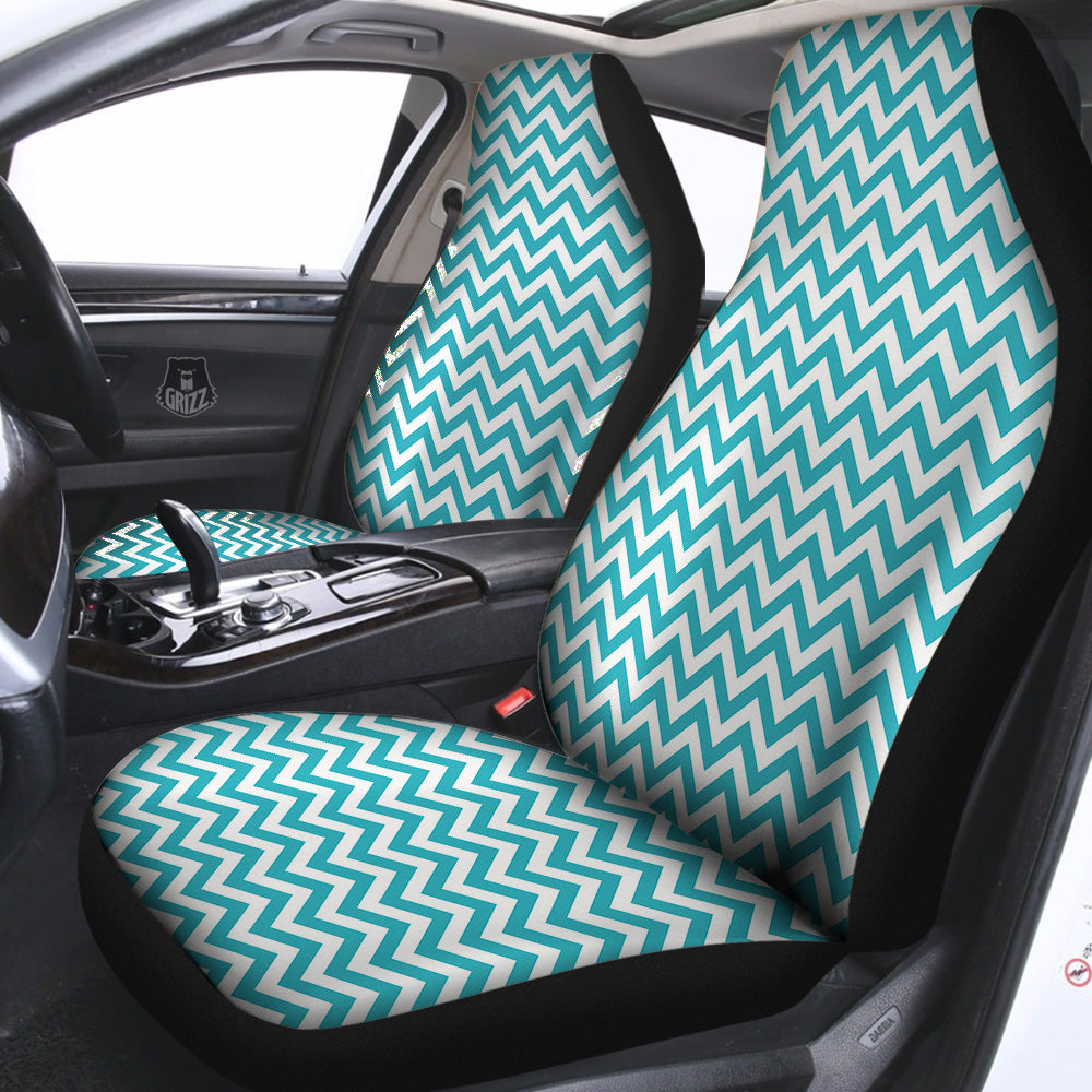Aqua Zigzag Print Pattern Car Seat Covers-grizzshop