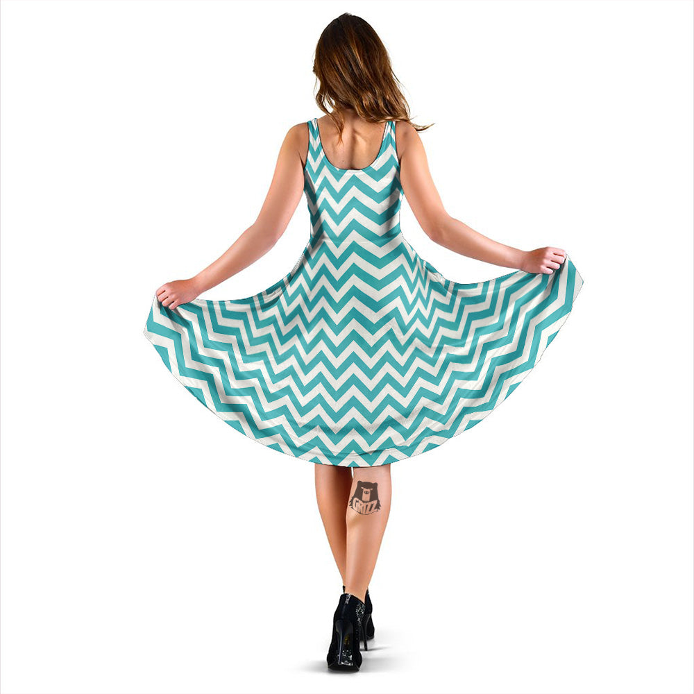 Aqua Zigzag Print Pattern Dress-grizzshop