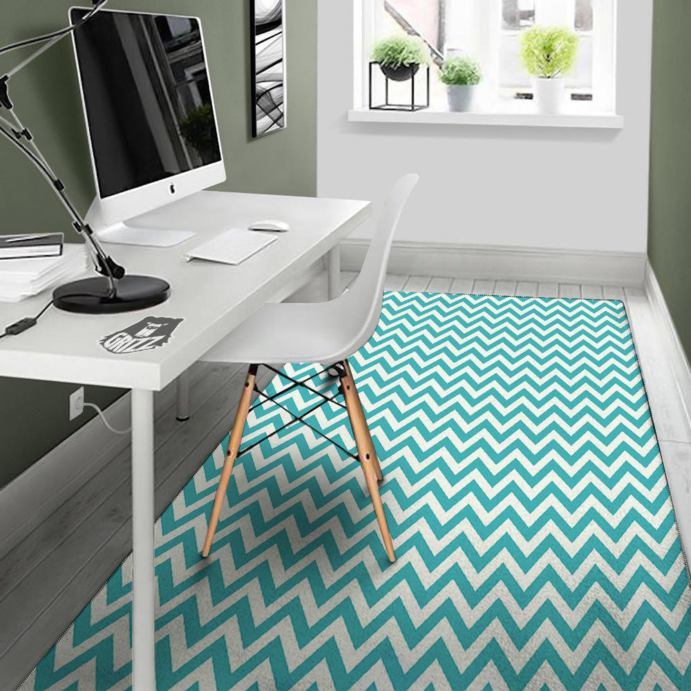 Aqua Zigzag Print Pattern Floor Mat-grizzshop