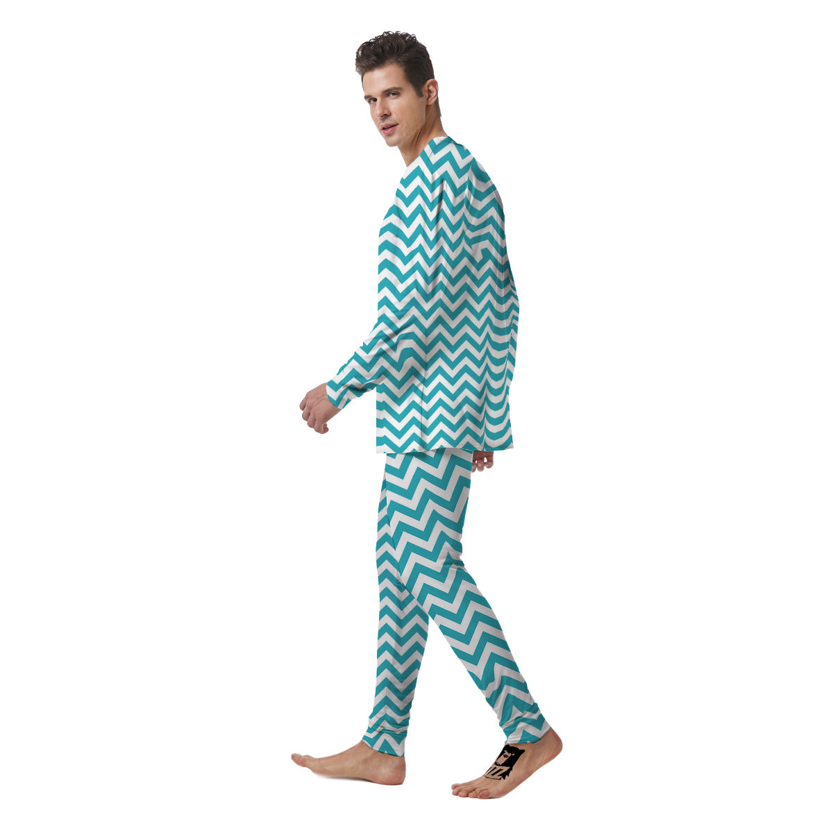 Aqua Zigzag Print Pattern Men's Pajamas-grizzshop