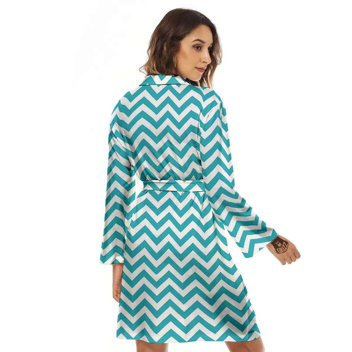 Aqua Zigzag Print Pattern Women's Robe-grizzshop