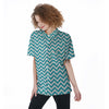 Aqua Zigzag Print Pattern Women's Short Sleeve Shirts-grizzshop