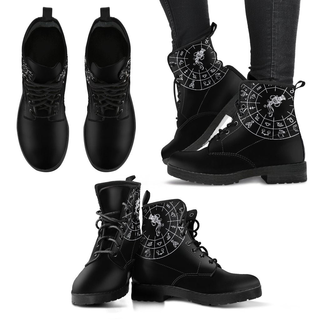 Aquarius Black Zodiac Women's Leather Boots-grizzshop