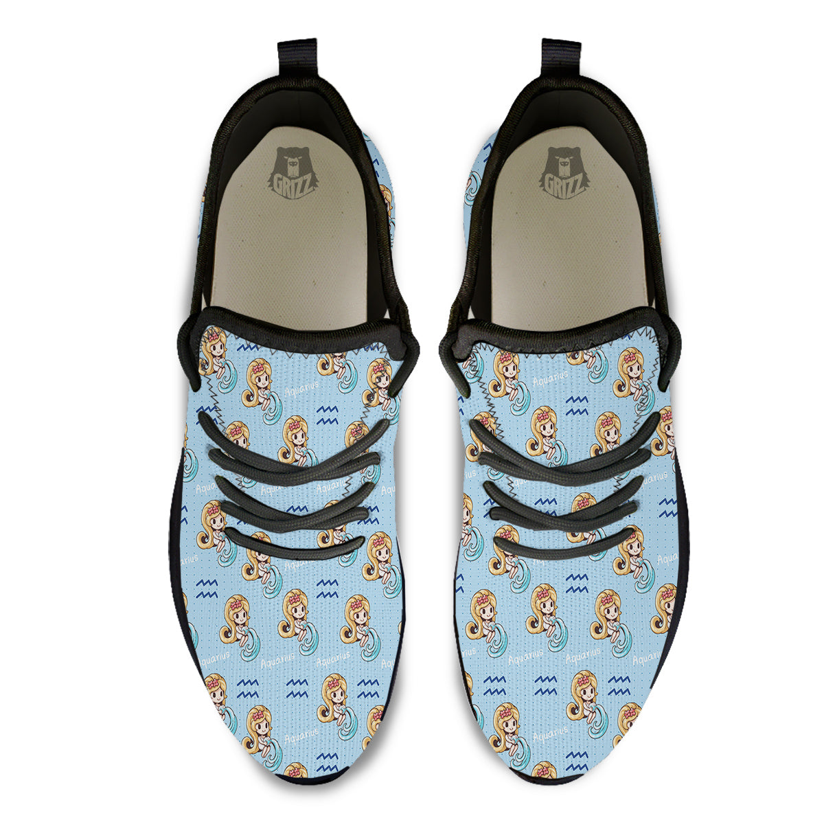 Aquarius Cute Cartoon Print Pattern Black Athletic Shoes-grizzshop