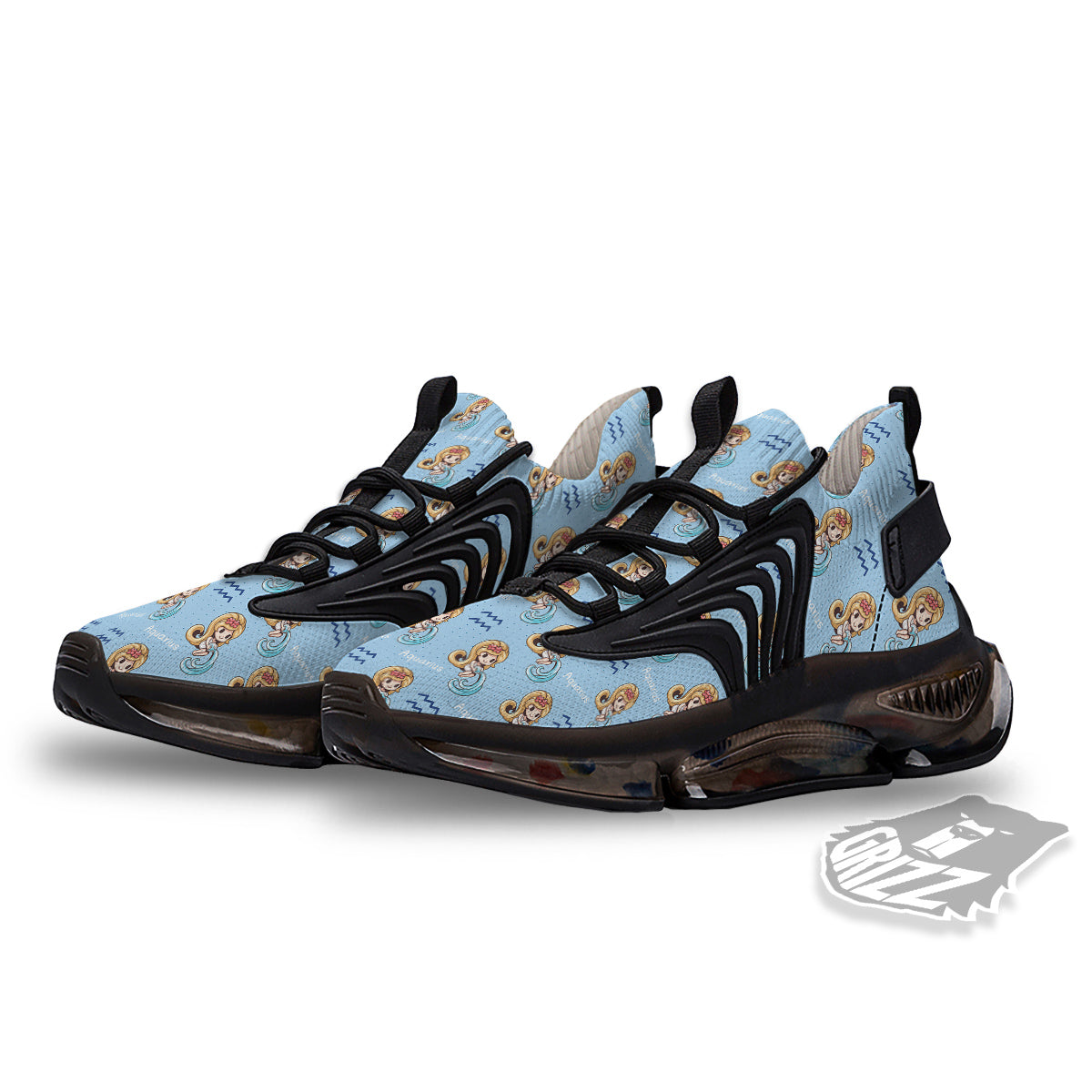 Aquarius Cute Cartoon Print Pattern Black Gym Shoes-grizzshop