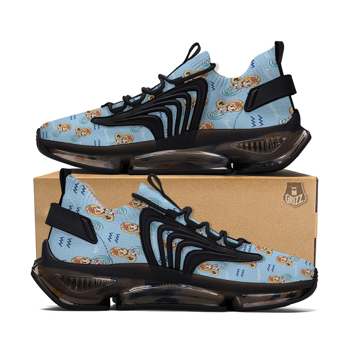 Aquarius Cute Cartoon Print Pattern Black Gym Shoes-grizzshop