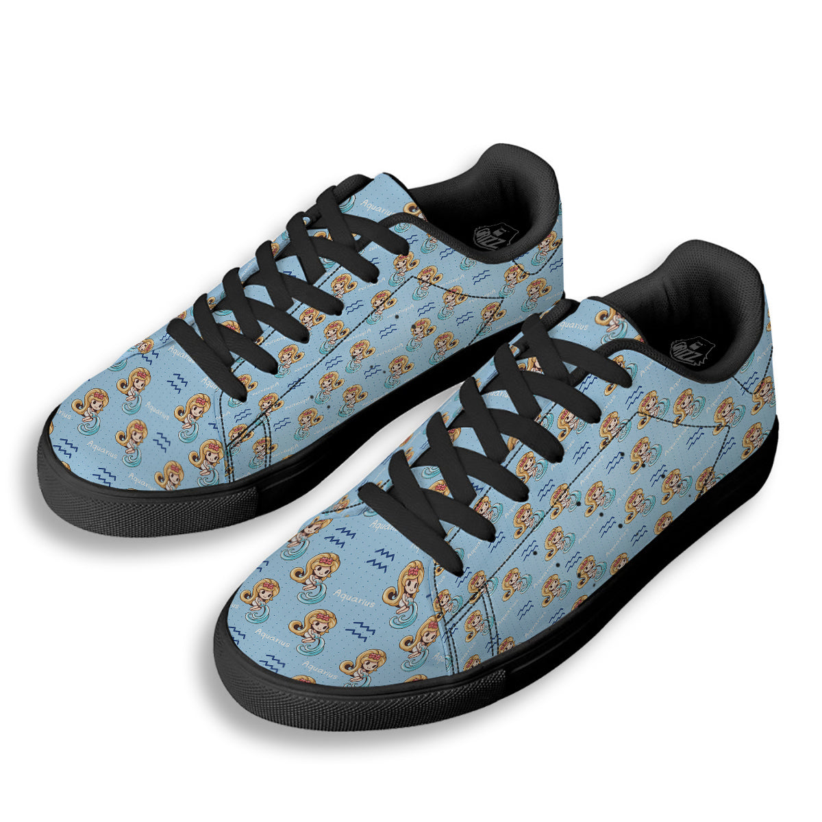 Aquarius Cute Cartoon Print Pattern Black Low Top Sneakers-grizzshop