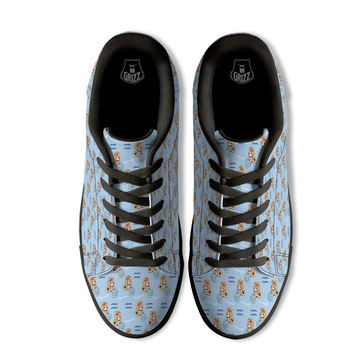 Aquarius Cute Cartoon Print Pattern Black Low Top Sneakers-grizzshop