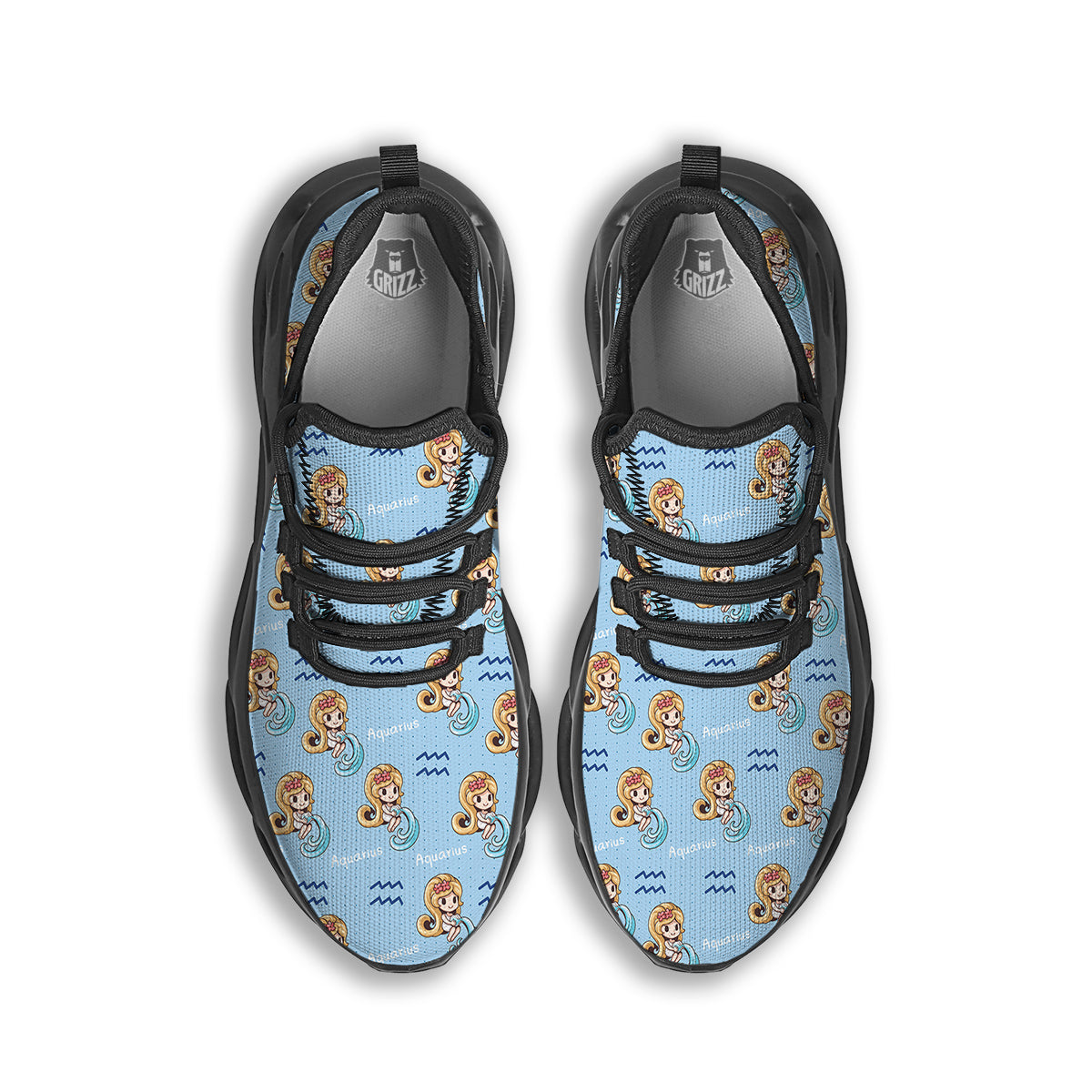 Aquarius Cute Cartoon Print Pattern Black Running Shoes-grizzshop
