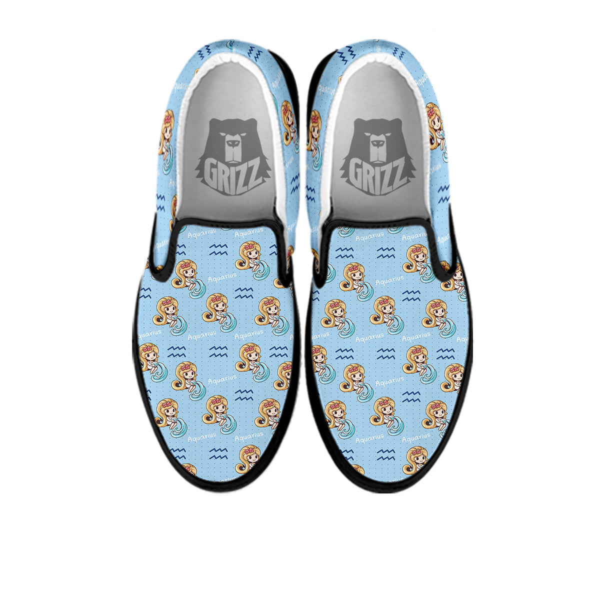 Aquarius Cute Cartoon Print Pattern Black Slip On Shoes-grizzshop