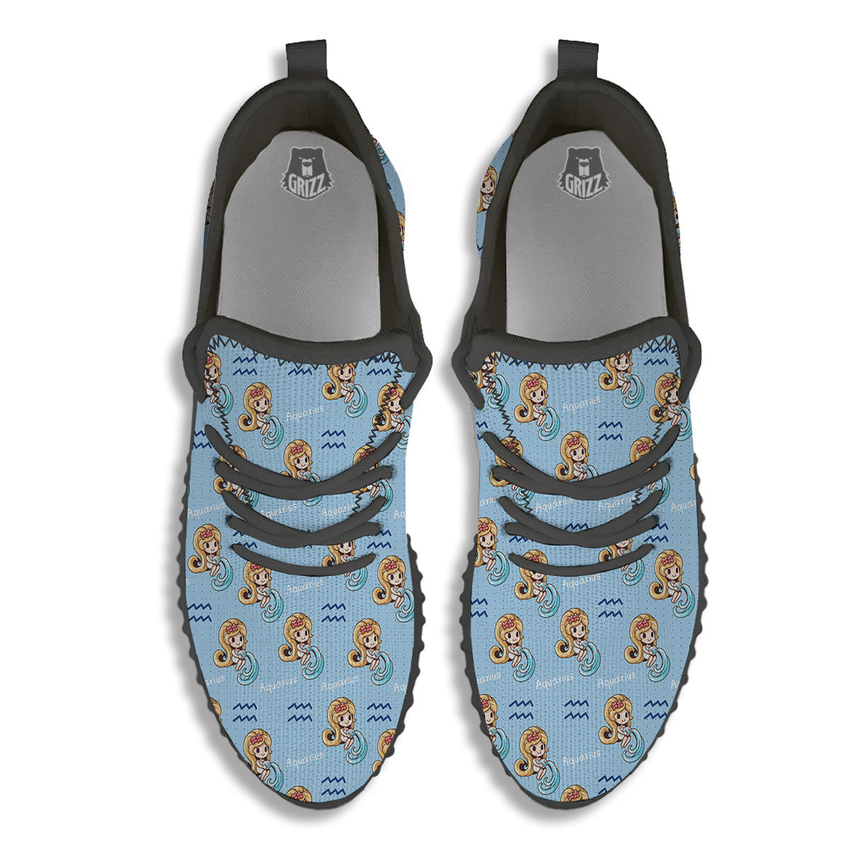 Aquarius Cute Cartoon Print Pattern Black Walking Shoes-grizzshop