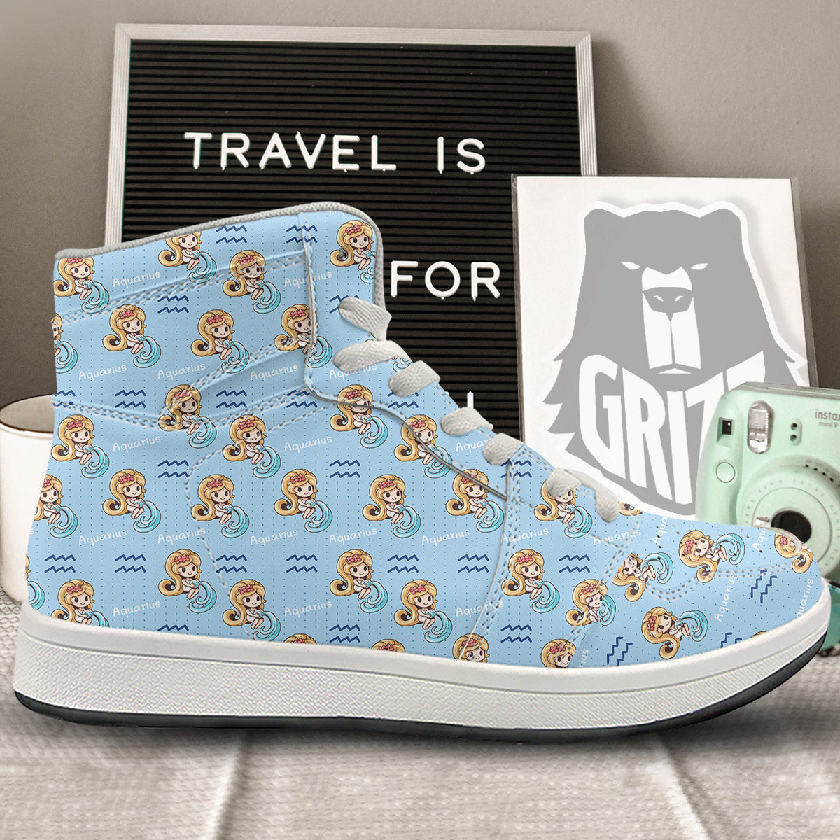 Aquarius Cute Cartoon Print Pattern High Top Sneakers-grizzshop
