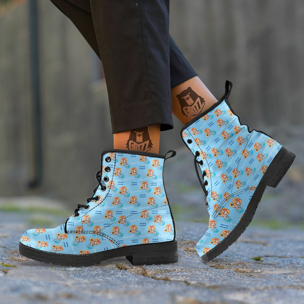 Aquarius Cute Cartoon Print Pattern Leather Boots-grizzshop