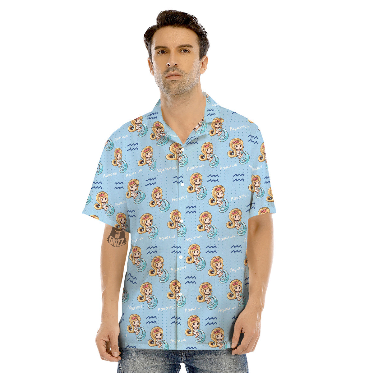 Aquarius Cute Cartoon Print Pattern Men's Hawaiian Shirt-grizzshop