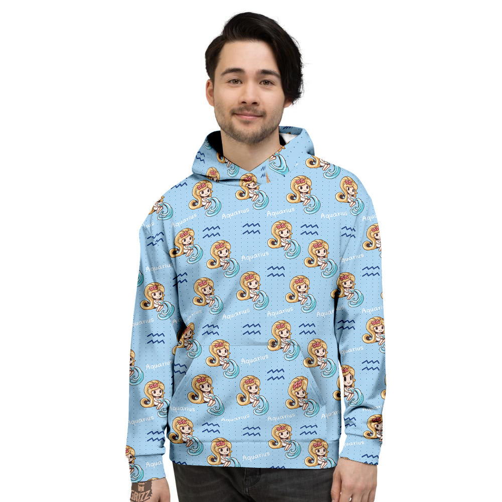 Aquarius Cute Cartoon Print Pattern Men's Hoodie-grizzshop