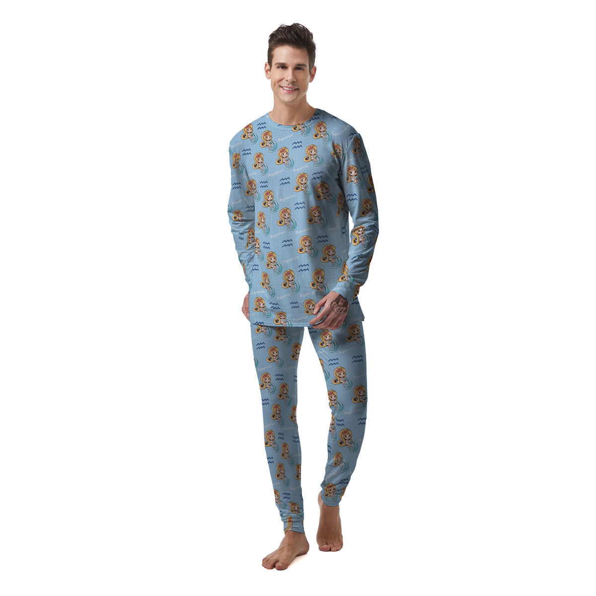 Aquarius Cute Cartoon Print Pattern Men's Pajamas-grizzshop