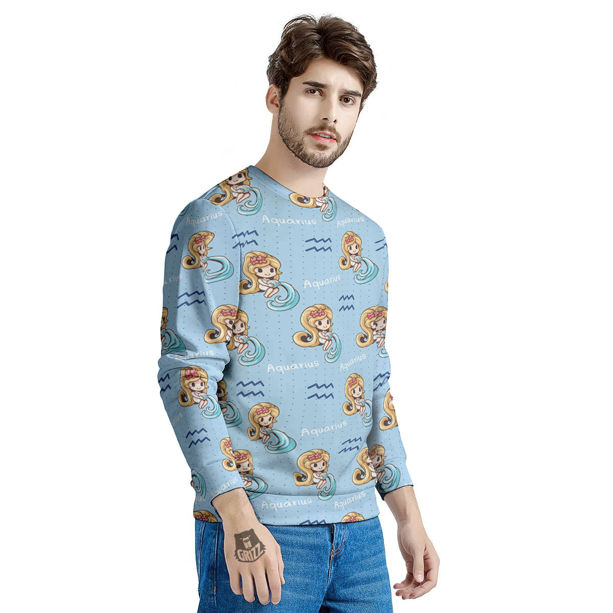 Aquarius Cute Cartoon Print Pattern Men's Sweatshirt-grizzshop