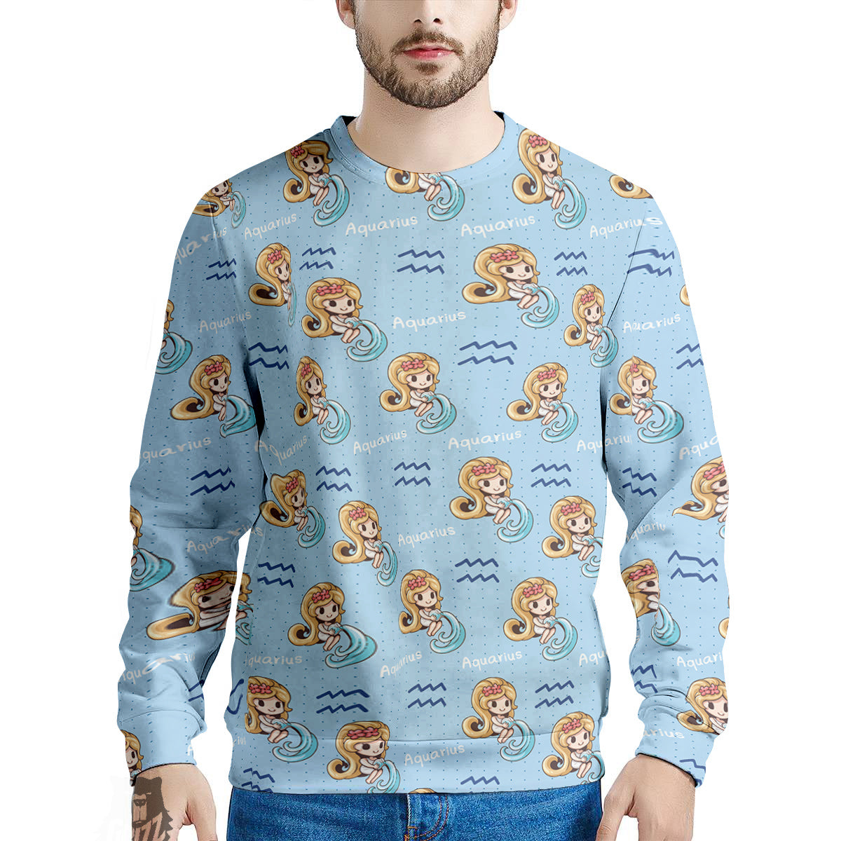 Aquarius Cute Cartoon Print Pattern Men's Sweatshirt-grizzshop
