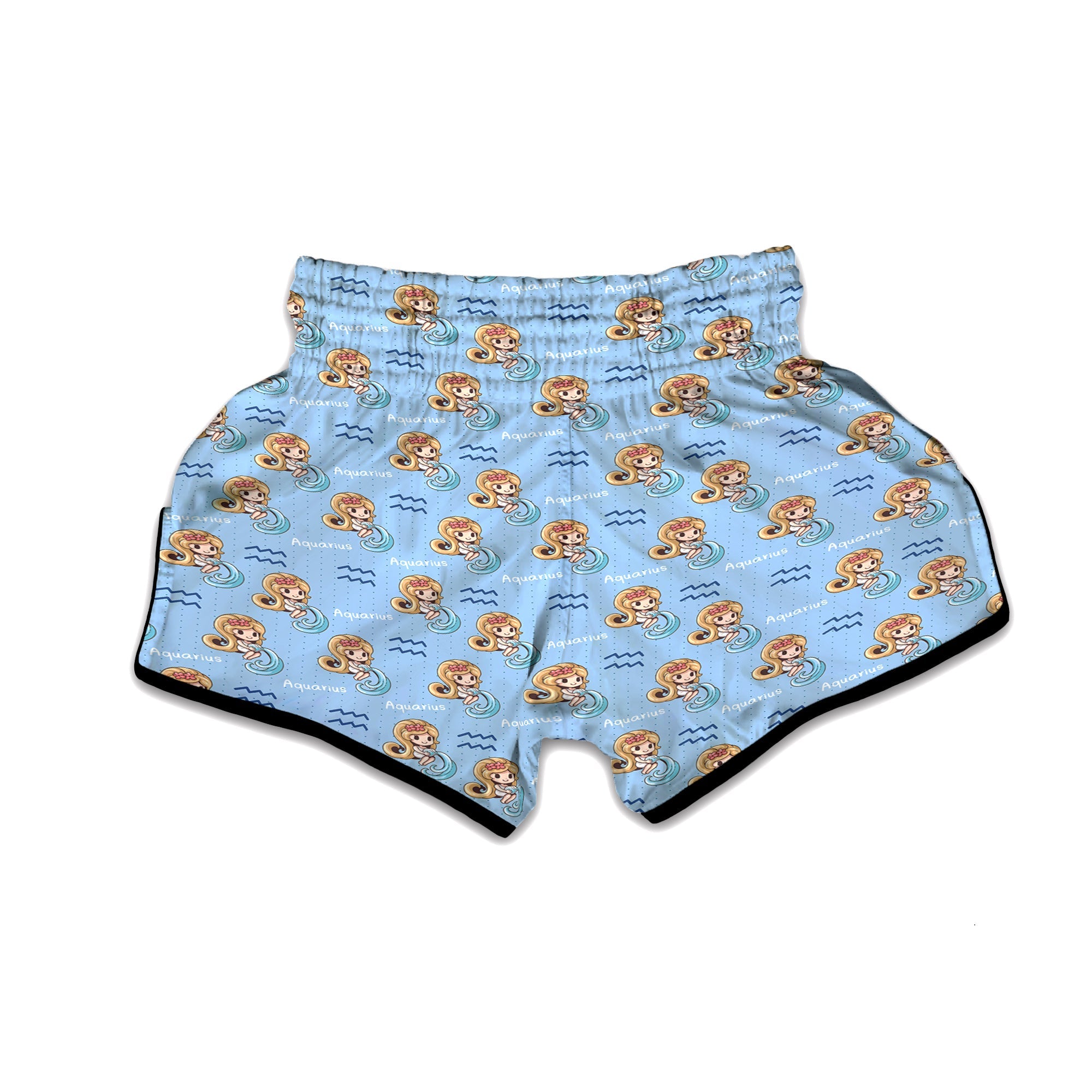 Aquarius Cute Cartoon Print Pattern Muay Thai Boxing Shorts-grizzshop