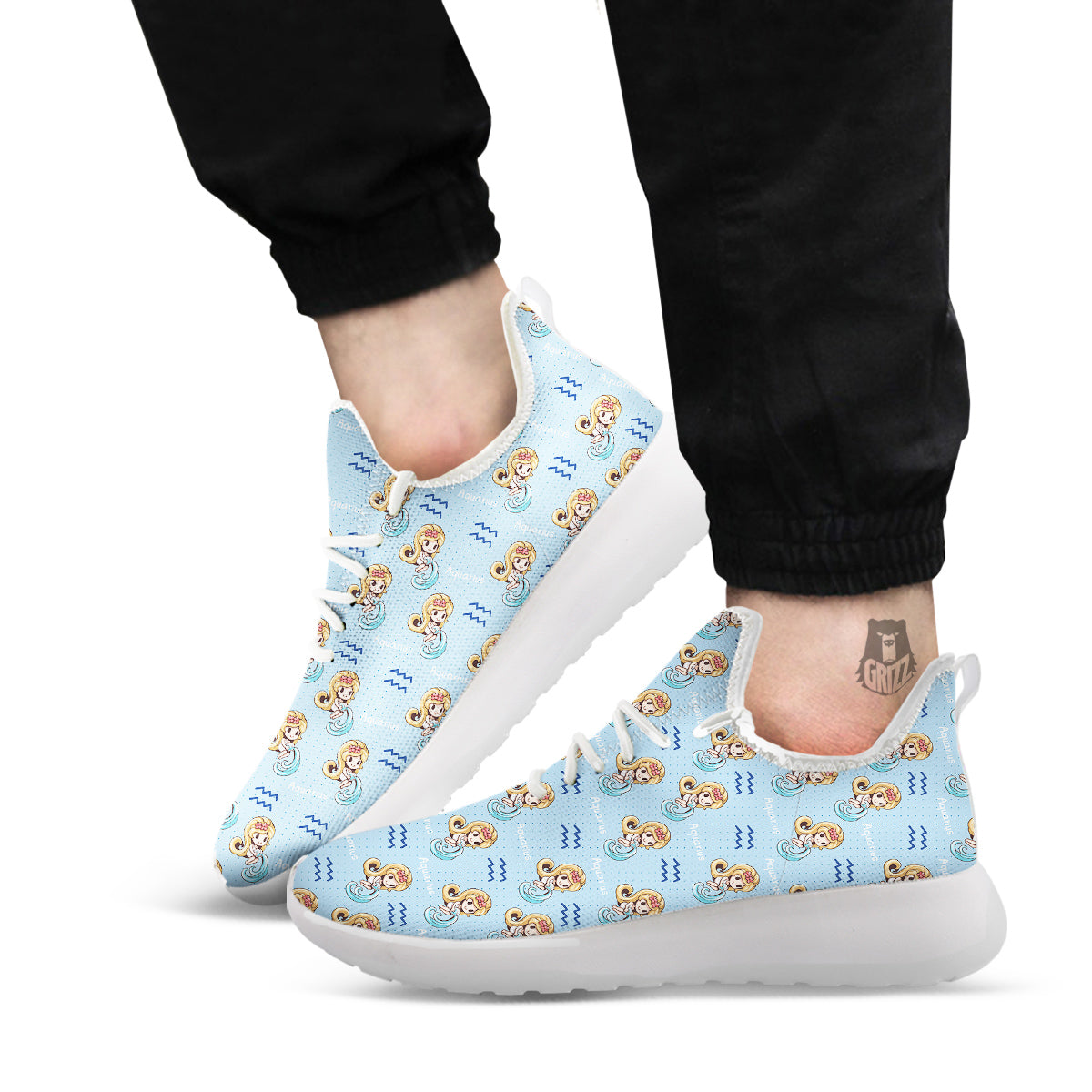 Aquarius Cute Cartoon Print Pattern White Athletic Shoes-grizzshop