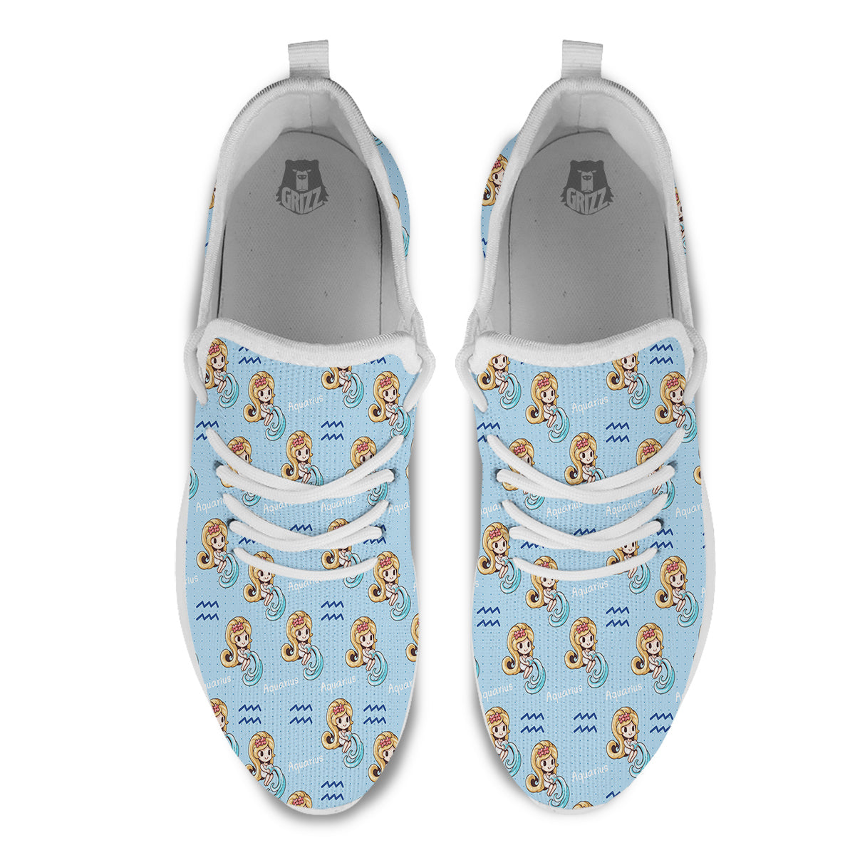 Aquarius Cute Cartoon Print Pattern White Athletic Shoes-grizzshop