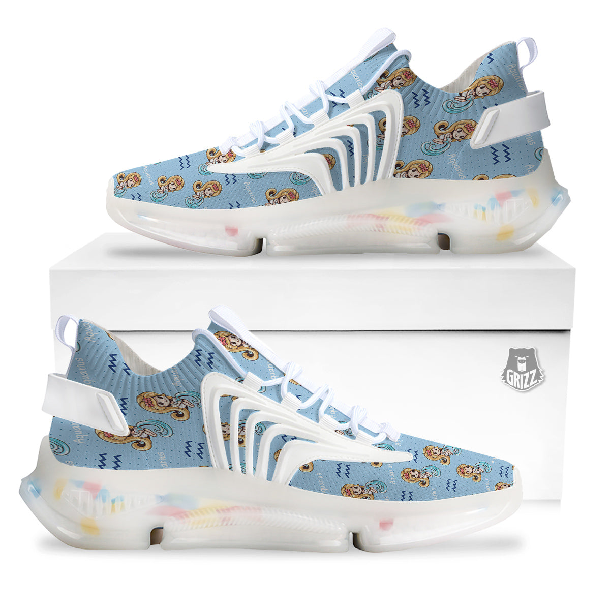 Aquarius Cute Cartoon Print Pattern White Gym Shoes-grizzshop