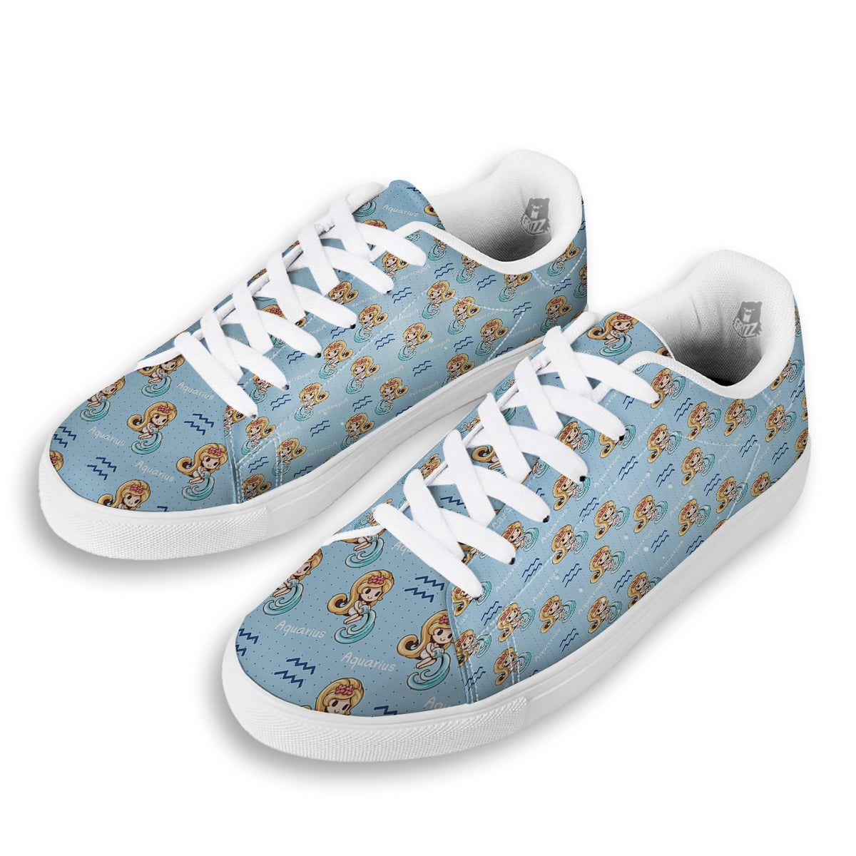 Aquarius Cute Cartoon Print Pattern White Low Top Sneakers-grizzshop