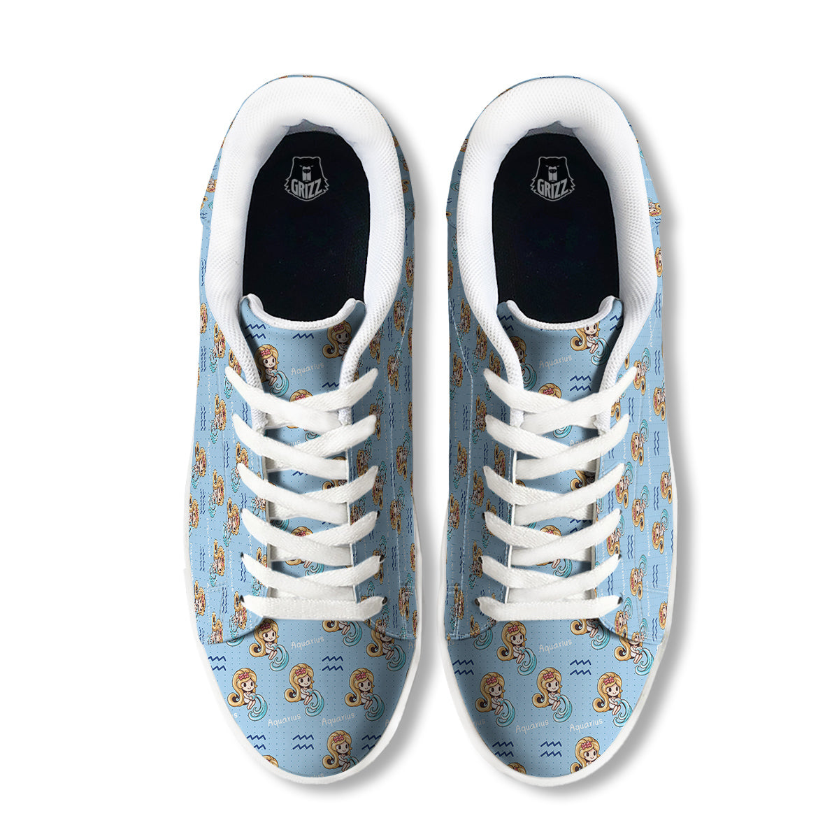Aquarius Cute Cartoon Print Pattern White Low Top Sneakers-grizzshop