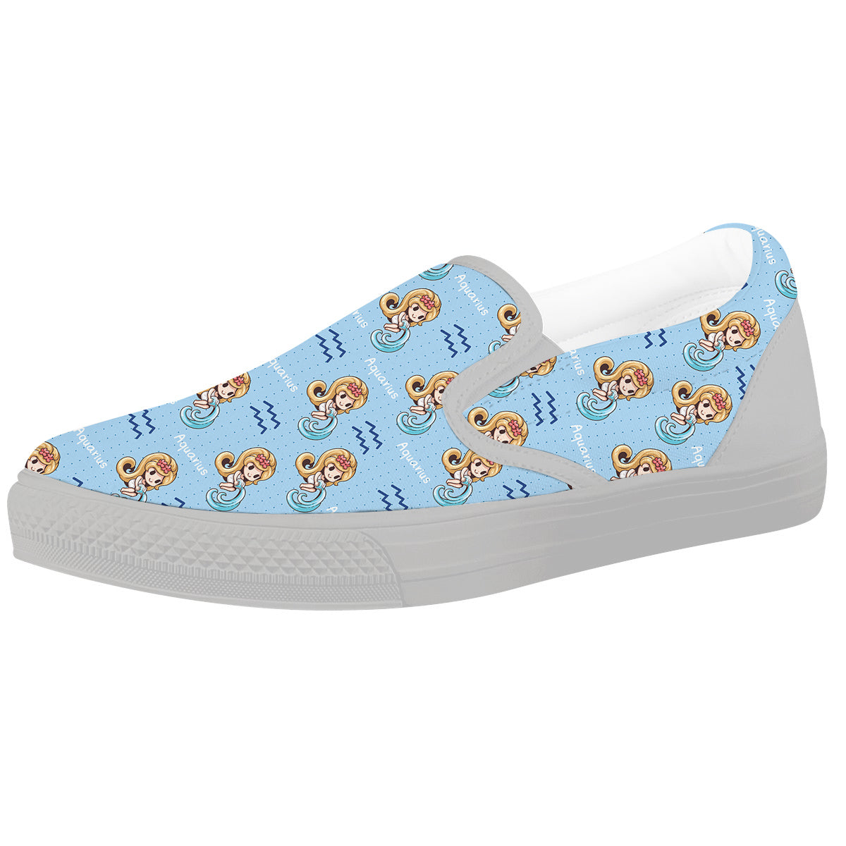 Aquarius Cute Cartoon Print Pattern White Slip On Shoes-grizzshop