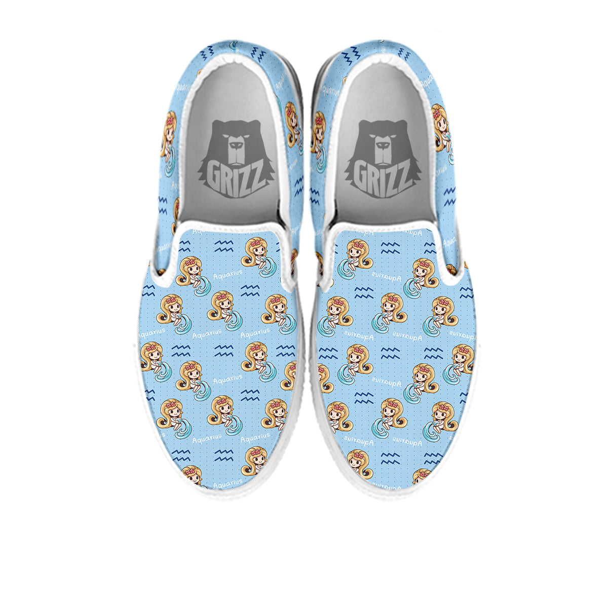 Aquarius Cute Cartoon Print Pattern White Slip On Shoes-grizzshop