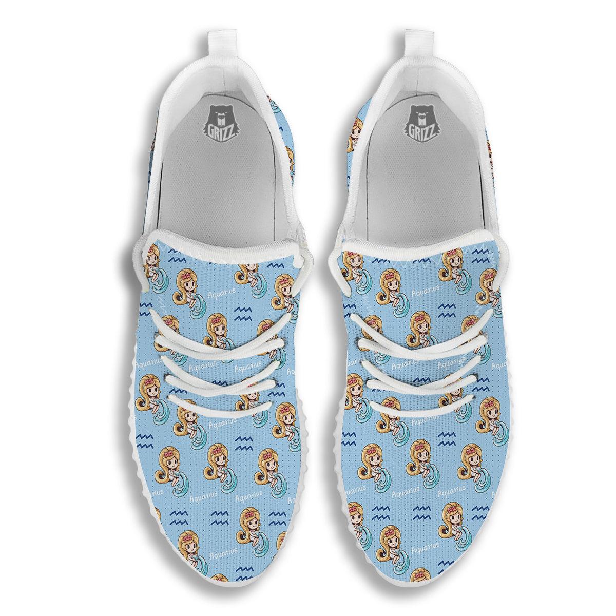 Aquarius Cute Cartoon Print Pattern White Walking Shoes-grizzshop