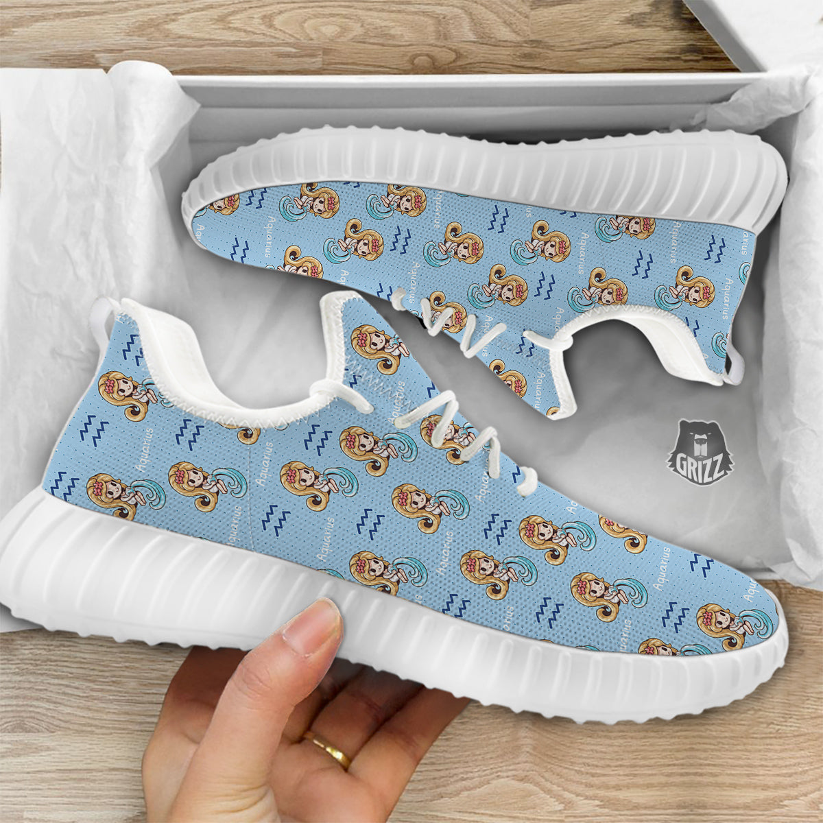 Aquarius Cute Cartoon Print Pattern White Walking Shoes-grizzshop