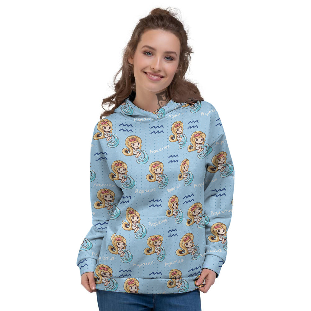 Aquarius Cute Cartoon Print Pattern Women's Hoodie-grizzshop