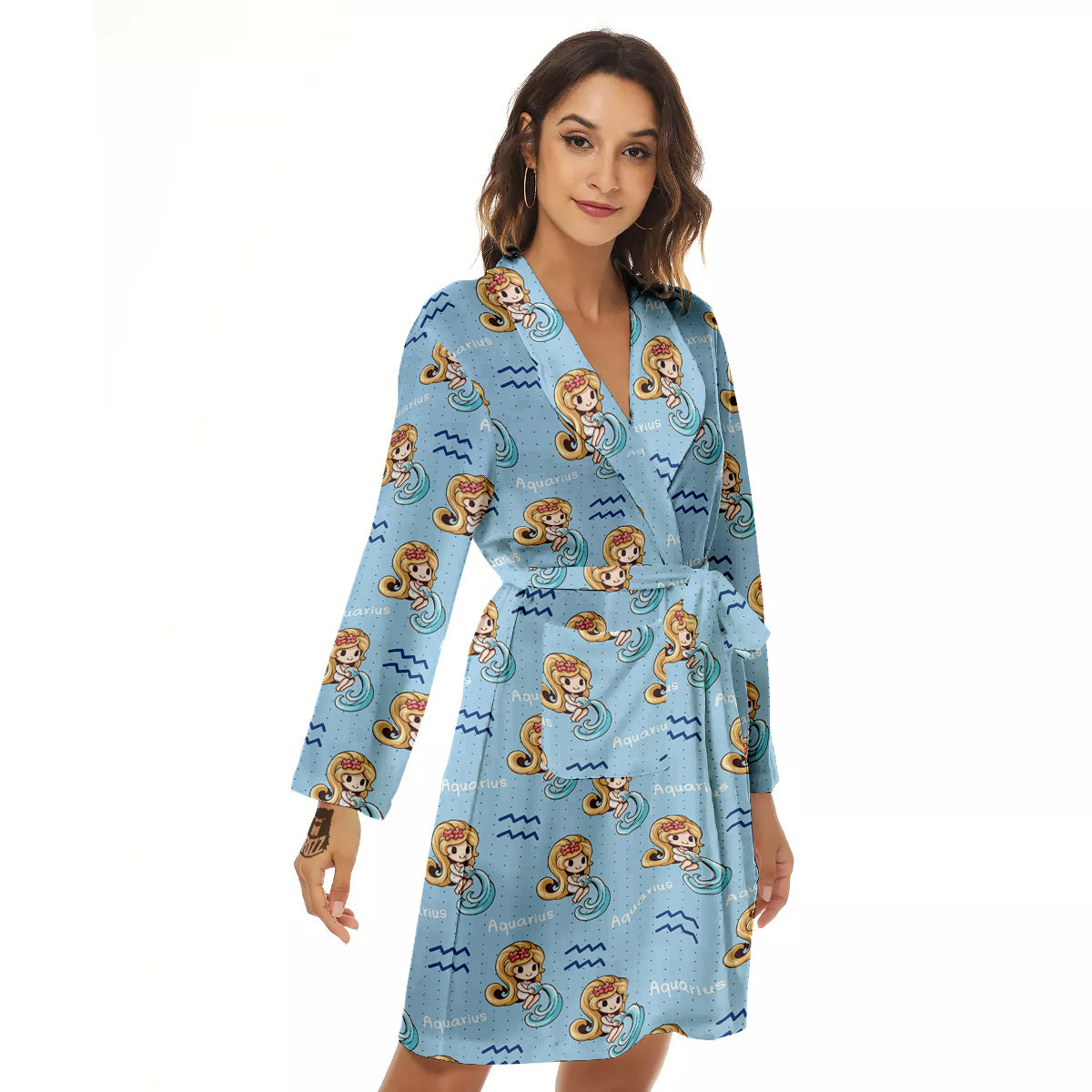 Aquarius Cute Cartoon Print Pattern Women's Robe-grizzshop