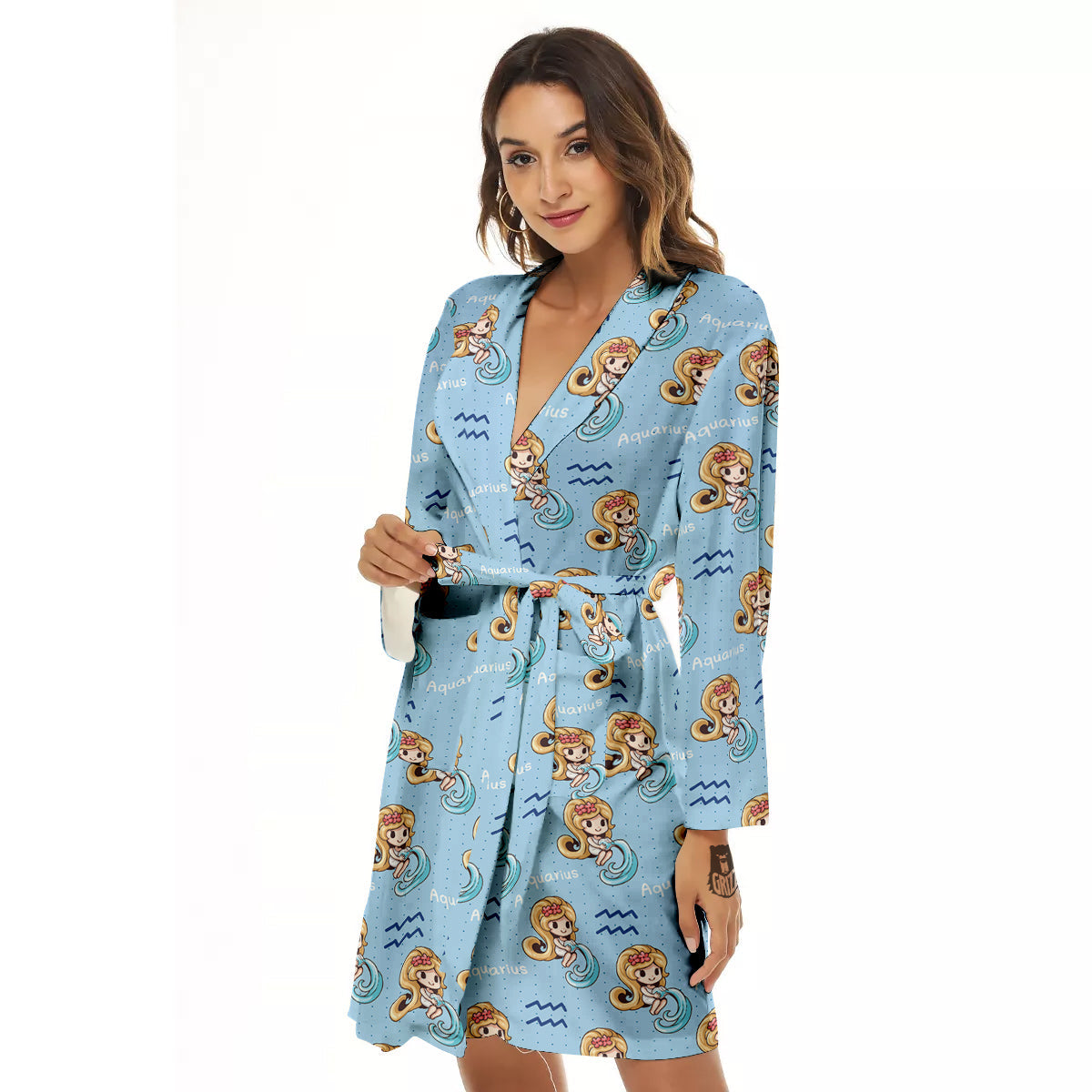 Aquarius Cute Cartoon Print Pattern Women's Robe-grizzshop